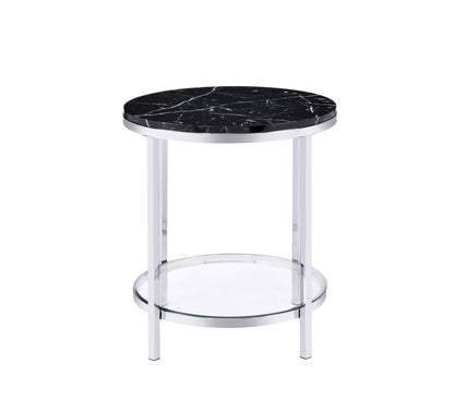 Virlana - Faux Marble Top End Table - Black / Chrome