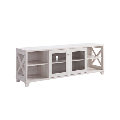 TV Stand With Four Side Shelves And Center Transparent Cabinet Craftsman Style Entertainment Center - White Oak