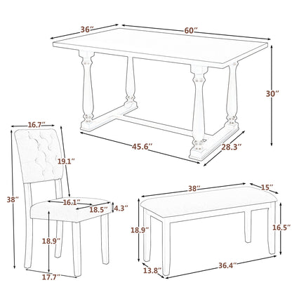 6 Piece Dining Table And Chair Set With Special-Shaped Legs And Foam-Covered Seat Backs&Cushions For Dining Room