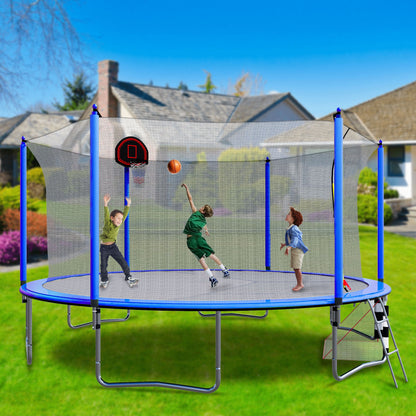 16Ft Trampoline With Basketball Hoop Pump And Ladder (Inner Safety Enclosure) With Soccer Goal