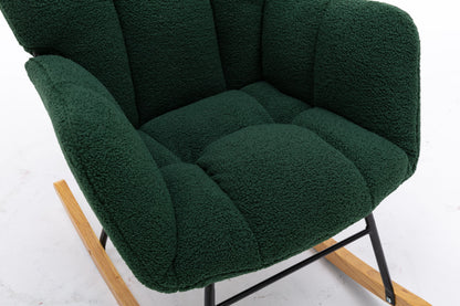 Mid Century Modern Teddy Fabric Tufted Upholstered Rocking Chair Padded Seat For Living Room Bedroom