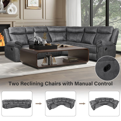 Home Theater Seating Manual Recliner With Cup Holder, Hide - Away Storage, 2 USB Ports And 2 Power Sockets For Living Room, Home Theater