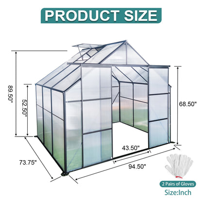 Double Door Polycarbonate Greenhouse Raised Base And Anchor Aluminum Heavy Duty Walk In Greenhouses For Outdoor Backyard In All Season