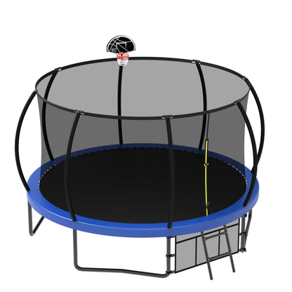 12' Recreational Kids Trampoline With Safety Enclosure Net & Ladder, Outdoor Recreational Trampolines