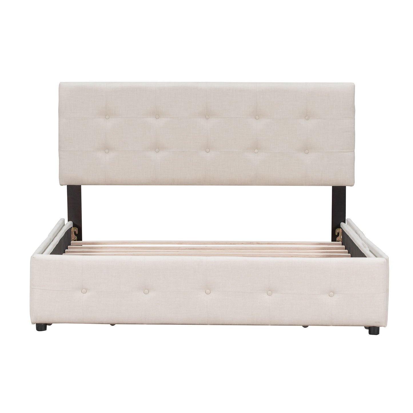 Upholstered Platform Bed With Classic Headboard And 4 Drawers, No Box Spring Needed