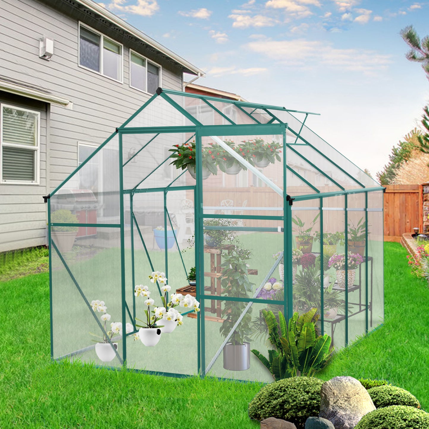 Polycarbonate Greenhouse Raised Base And Anchor Aluminum Heavy Duty Walk-In Greenhouses For Outdoor Backyard In All Season