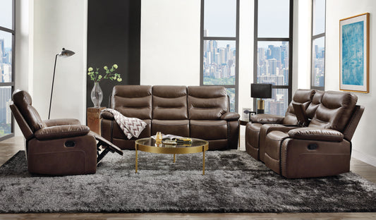 Aashi - Leather Gel Match 3 Piece Recliner Living Room Set - Brown