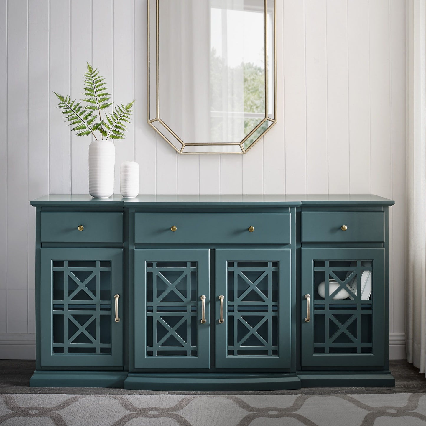 Classic Fretwork Detailed Glass Door Sideboard