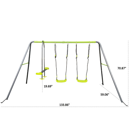 Xns081 Interesting Swingset With Plastic Safe Swing Set 440Lbs For Outdoor Playground For Age 3+ With Face To Face Without Tee - Lime Green