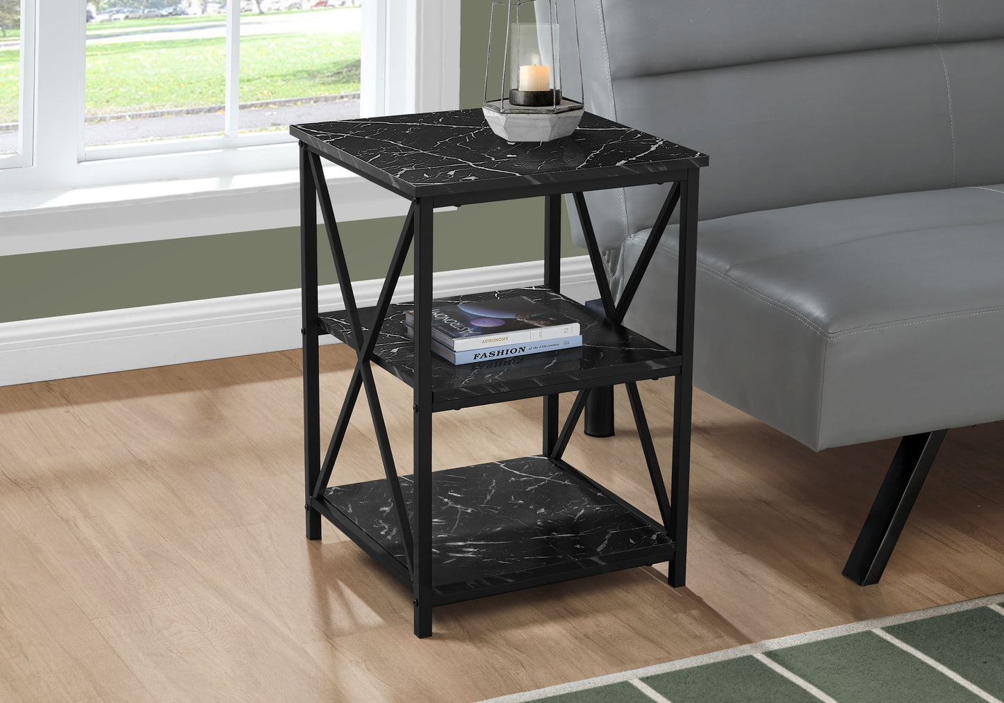 3 Tier Accent Table, Side Marble Look Contemporary & Modern