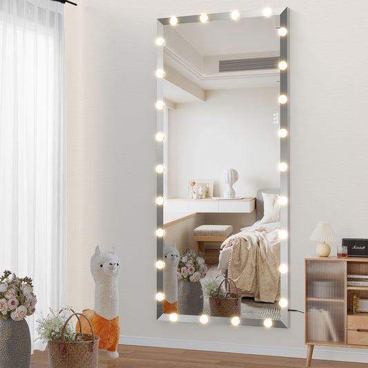 Full Length Mirror With Lights Full Body Vanity Mirror With 3 Color Modes Lighted Standing Floor Mirror For Dressing Room Bedroom Wall Mounted Touch Control