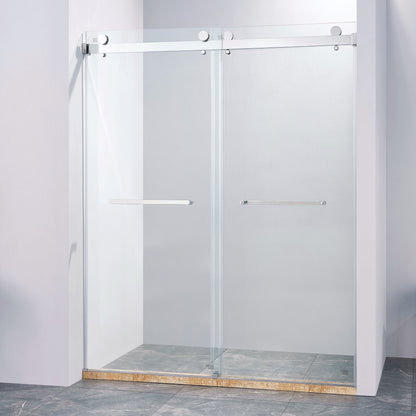 Frameless Double Sliding Shower Door, 304 Stainless Steel, 5 / 16" (8Mm) Thick Sgcc Tempered Clear Glass