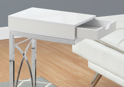 Accent Table, C - Shaped Glossy Contemporary & Modern - White