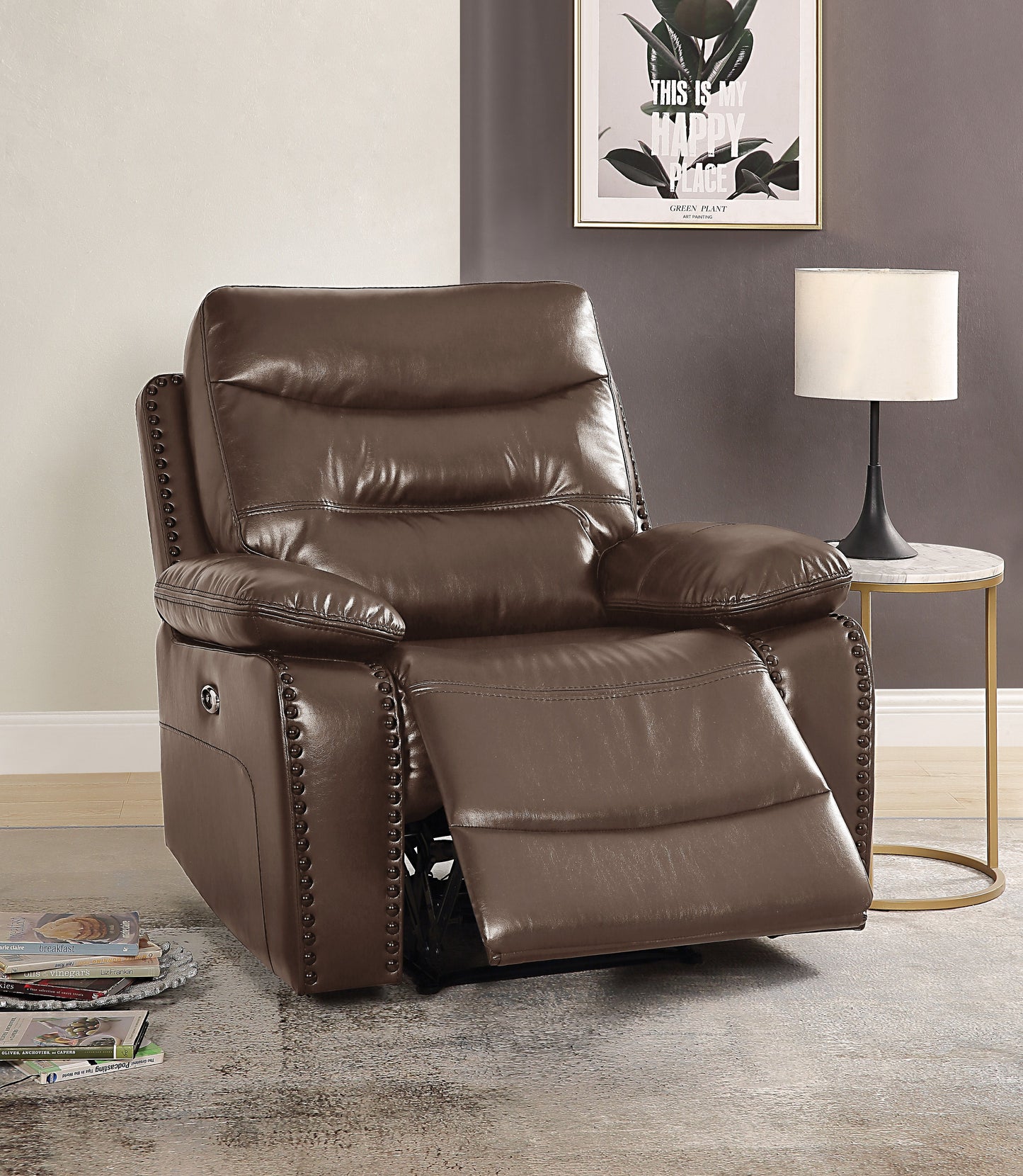 Aashi - Leather Gel Match Recliner Chair - Brown