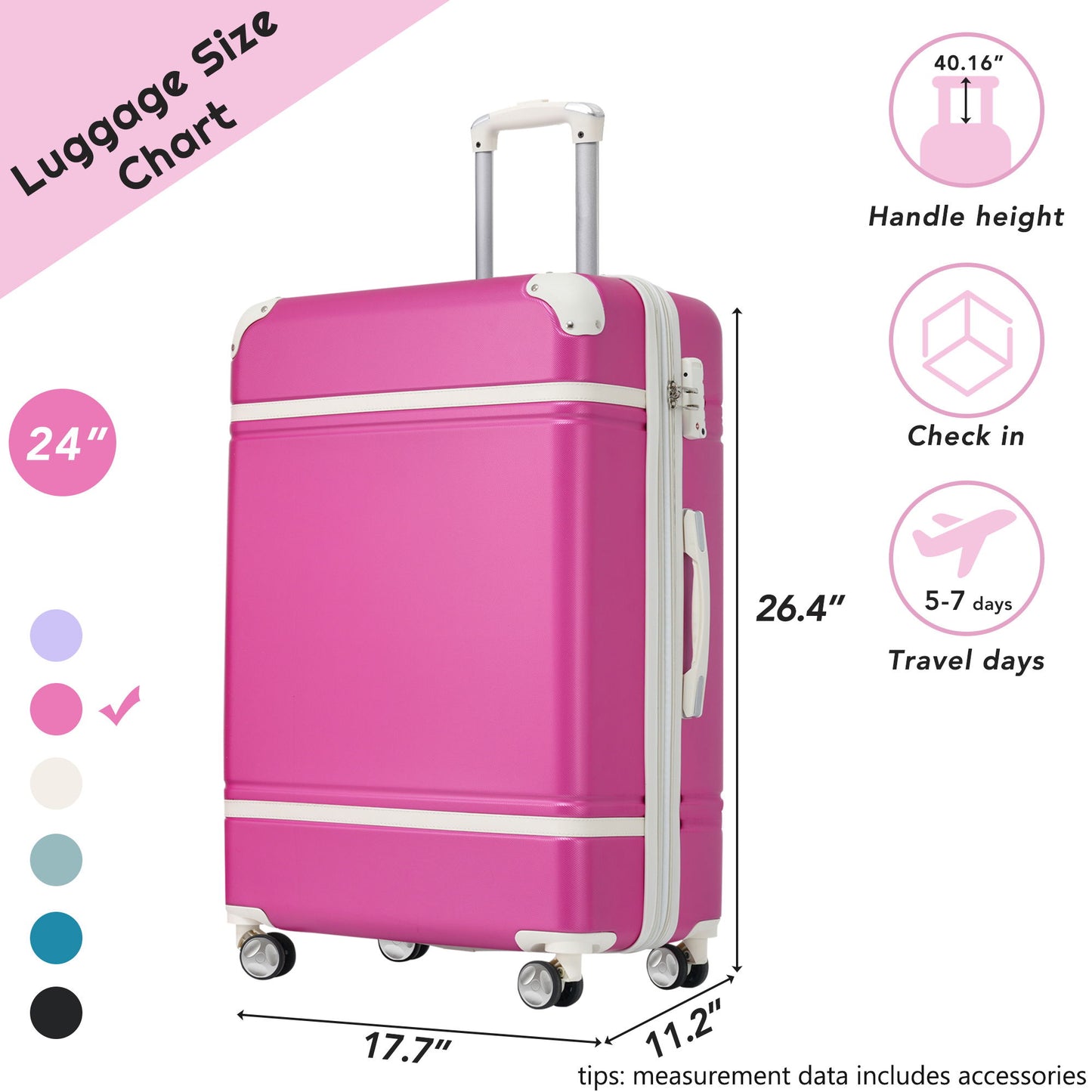 Hardshell Luggage With Tsa Lock, 24" Expandable Lightweight Suitcase With Spinner Wheels, Single Vintage Luggage