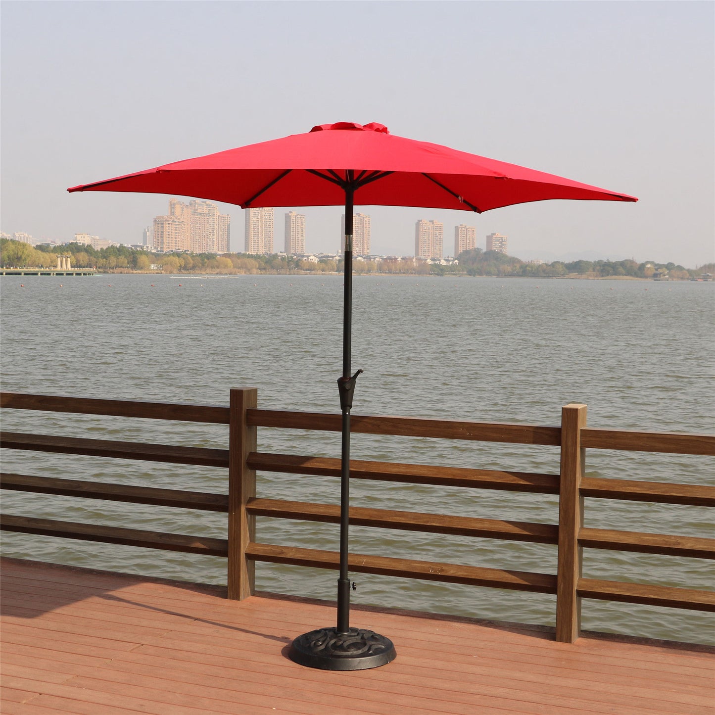 8.8' Outdoor Aluminum Patio Umbrella, Market Umbrella With 33 Pounds Round Resin Umbrella Base Lift