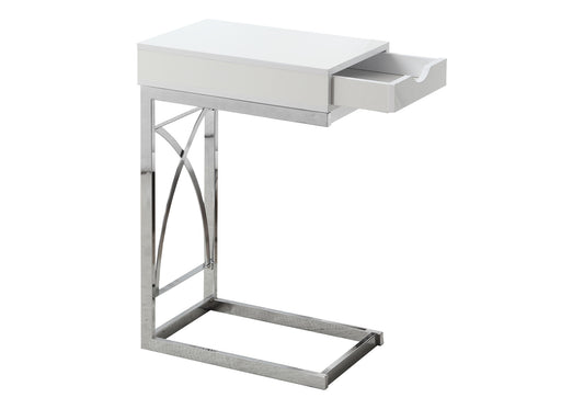 Accent Table, C - Shaped Glossy Contemporary & Modern - White