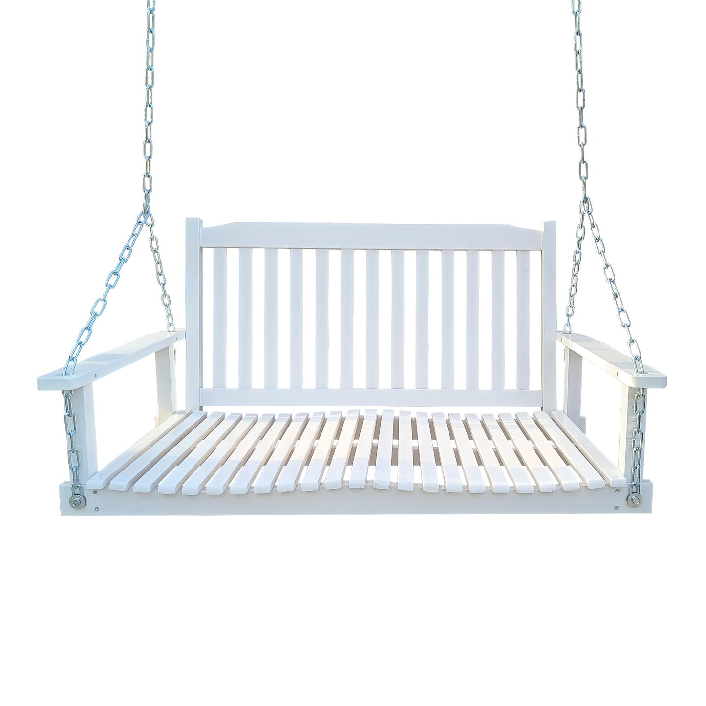 Front Porch Swing With Armrests, Bench Swing With Hanging Chains, For Outdoor Patio, Garden Yard - White