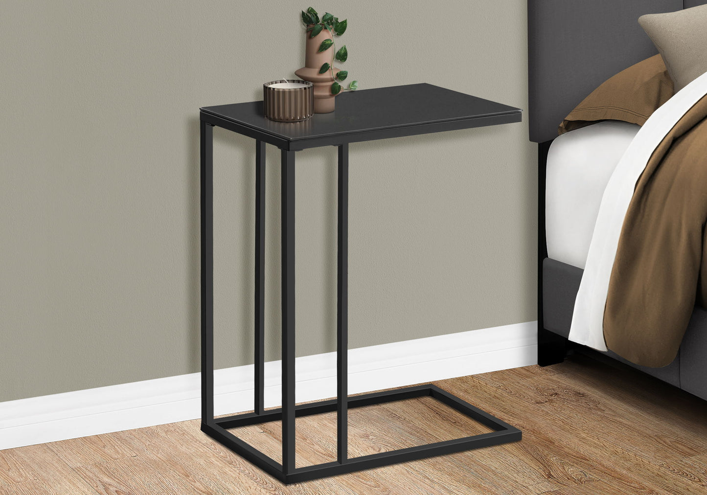 Accent Table, C - Shaped, Tempered Glass, Stylish Design Contemporary & Modern