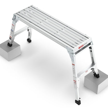 Aluminum Work Platform Large Size Step Stool Folding Portable Work Bench 40" Width Telescopic Feet Height Adjustable - Gray