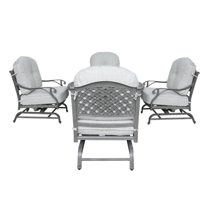 5 Piece Cast Aluminum Chat Fire Pit Set With Cushion