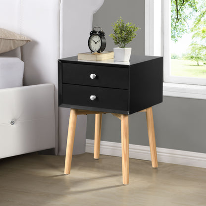 Side Table With 2 Drawer, Mid-Century Modern Storage Cabinet For Bedroom