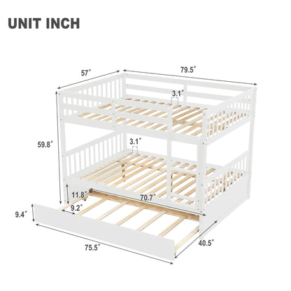 Bunk Bed With Trundle, Convertible To 2 Size Platform Bed, Bunk Bed With Ladder And Safety Rails For Kids