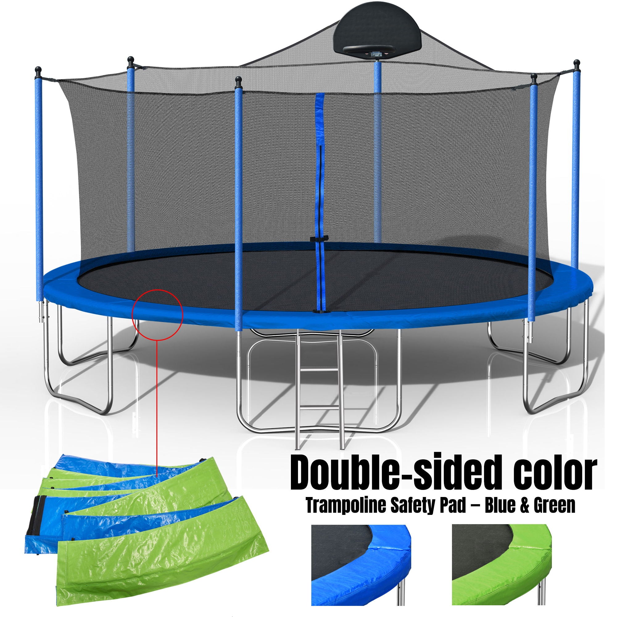 14ft Trampoline For Adults & Kids With Basketball Hoop, Outdoor Trampo 