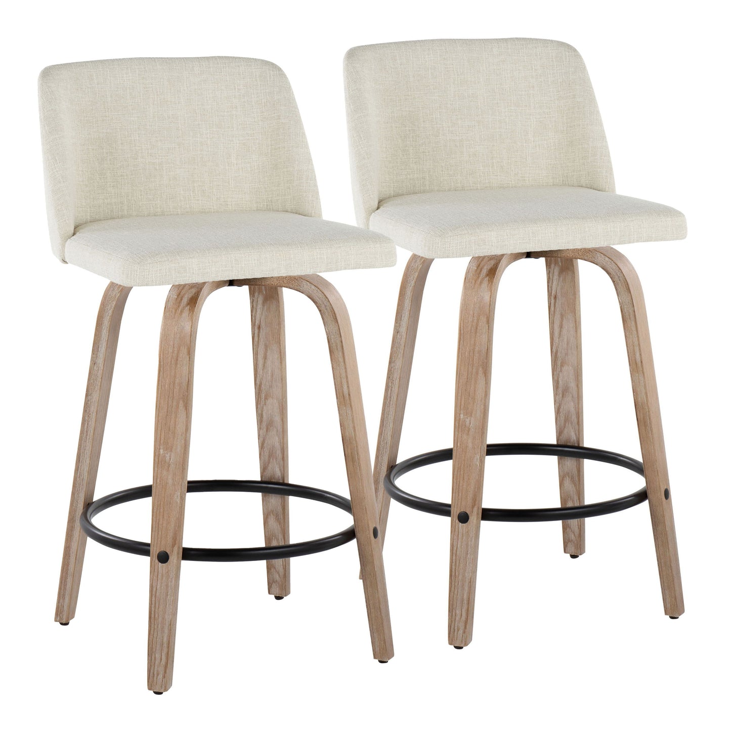 Toriano - Contemporary Fixed Height Counter Stool Swivel & Round Footrest (Set of 2)