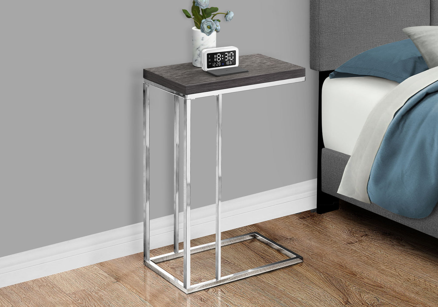 Accent Table, C - Shaped, Tempered Glass, Stylish Design Contemporary & Modern