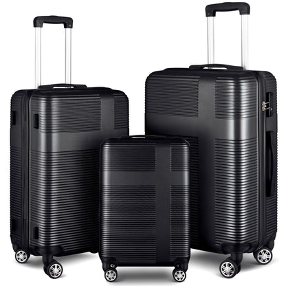 3 Piece Luggage With Tsa Lock Abs, Durable Luggage Set, Lightweight Suitcase With Hooks, Spinner Wheels Cross Stripe Luggage Sets