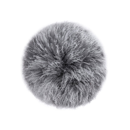 Alberta - Mongolian Sheepskin Round Ottoman - Dimensional Gray