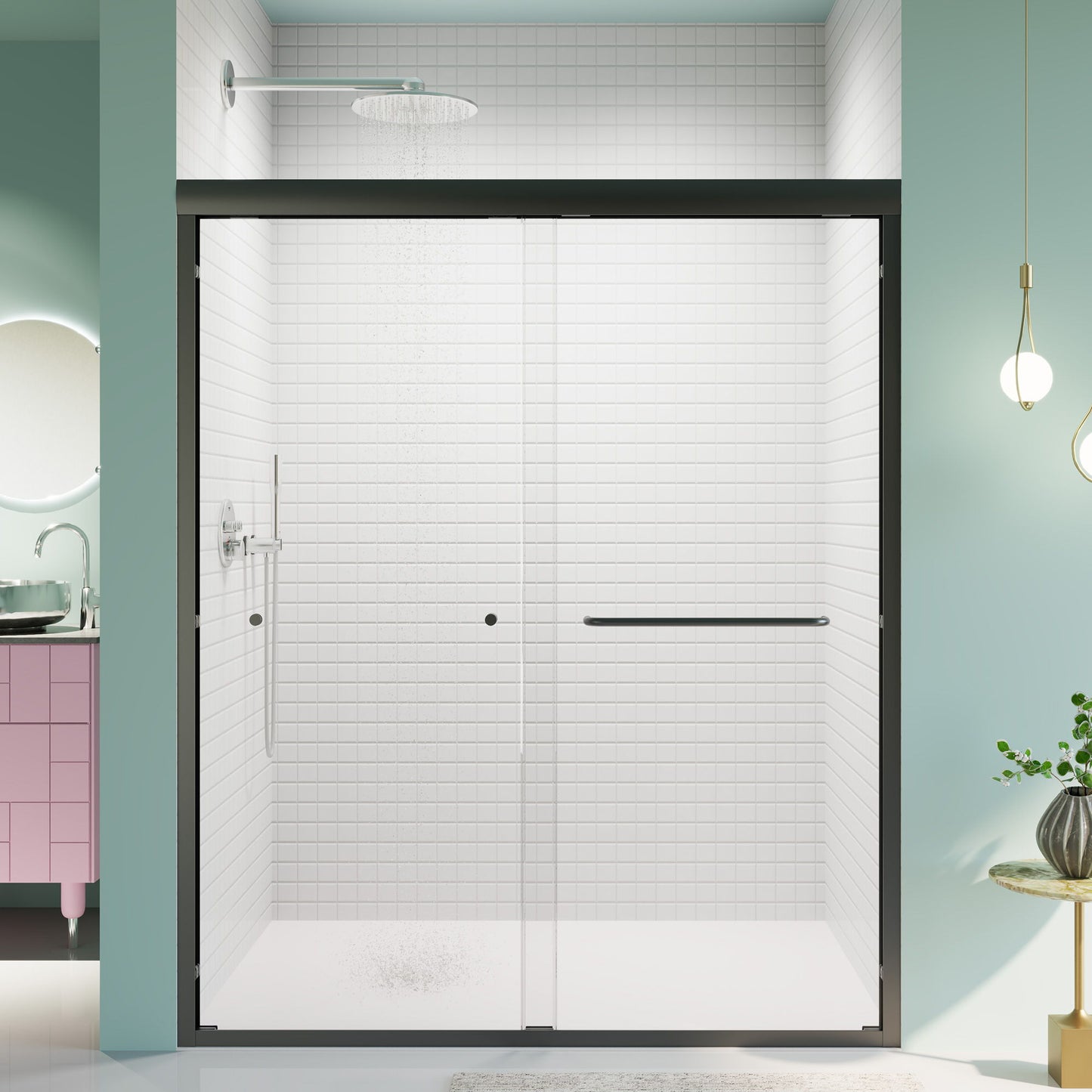 Semi-Frameless Double Sliding Shower Door, Bypass Shower Door, 1 / 4" (6Mm) Thick SGCC Tempered Glass Door