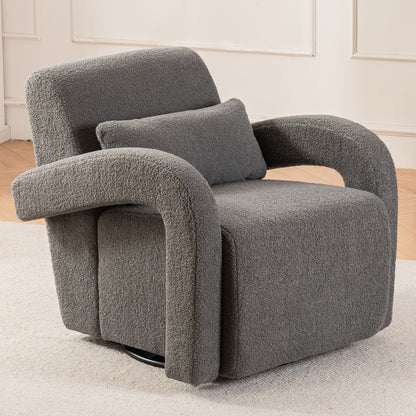 Cozy Teddy Fabric Armchair, Modern Sturdy Lounge Chair With Curved Arms And Thick Cushioning For Plush Comfort