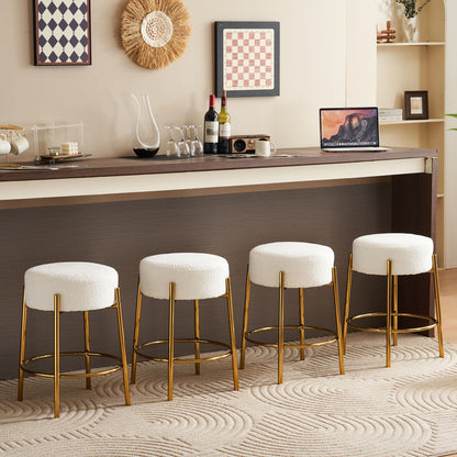 Round Bar Stools (Set of 2), Contemporary Upholstered Dining Stools For Kitchens, Coffee Shops And Bar Stores - Gold Legs