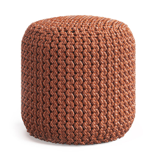 Wynne - Round Knitted Outdoor / Indoor Pouf - Orange