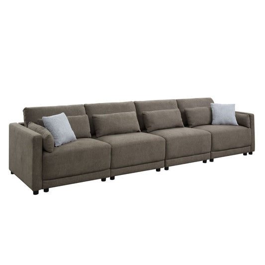 Rylie - Linen 4 Pieces Modular Sectional Sofa With Toss Pillows - Brown