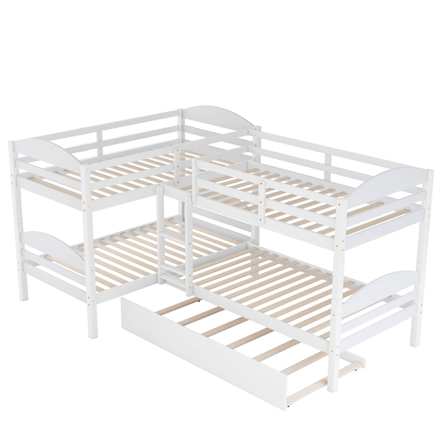 Twin L-Shaped Bunk Bed With Trundle - White