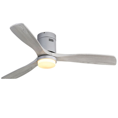 Wooden Ceiling Fan With 18W Led Light 3 Solid Wood Blades Remote Control Reversible Dc Motor For Home