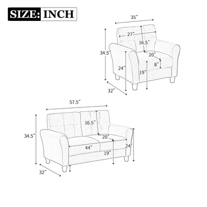 Modern Living Room Sofa Set Linen Upholstered Couch Furniture For Home Office