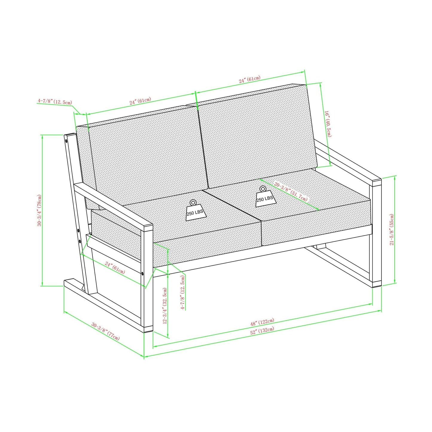 Contemporary Solid Wood Slat Back Patio Loveseat - Natural