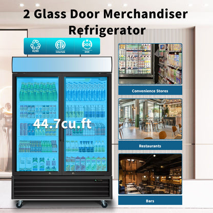 Glass Door Merchandiser Refrigerator Swing Door Commercial Display Refrigerators Merchandising Refrigeration With LED Top Panel