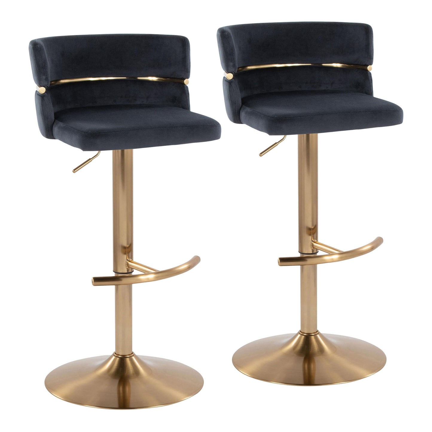 Cinch - Glam / Art Deco Adjustable Barstool With Swivel With Rounded T Footrest (Set of 2)