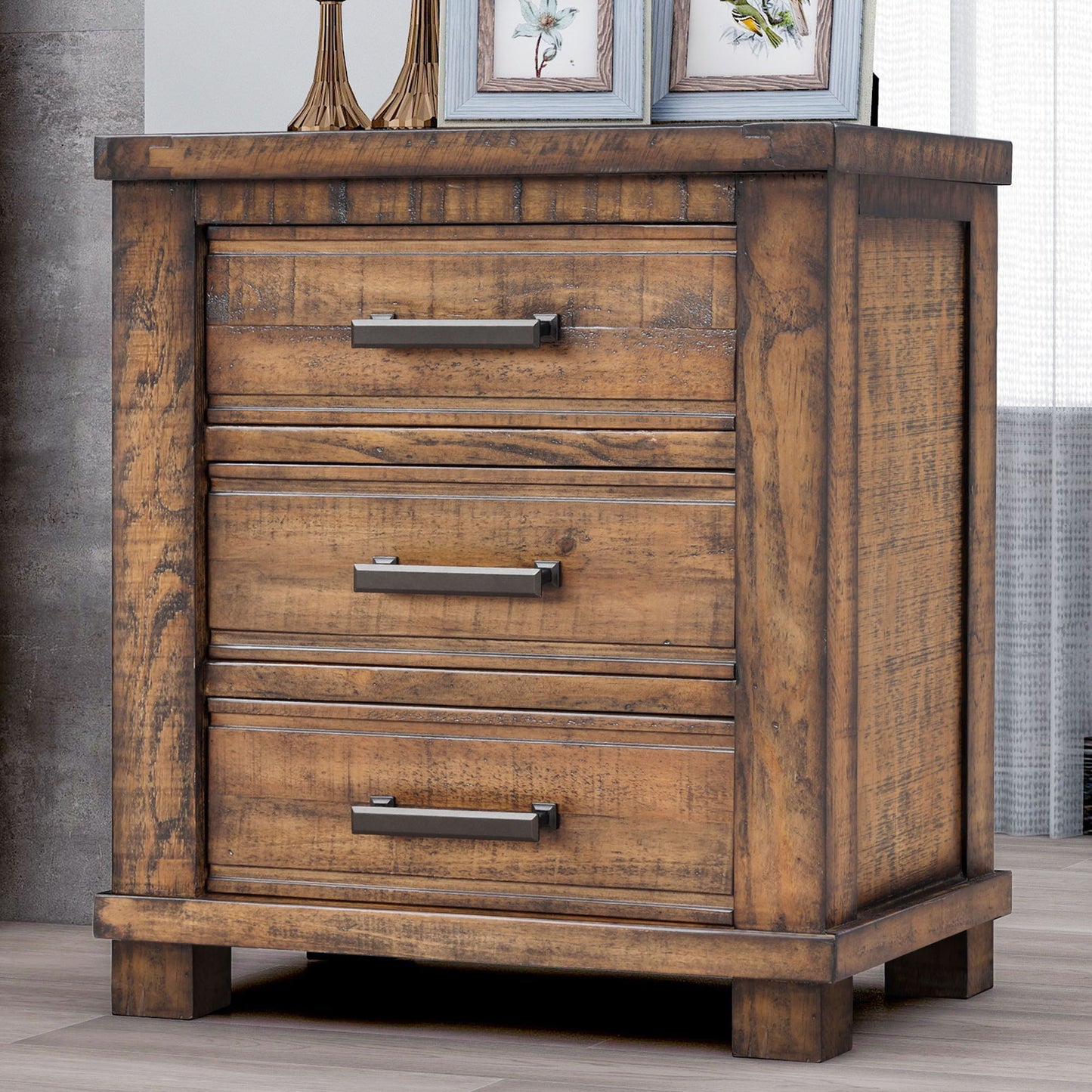 Drawer Reclaimed Solid Wood Framhouse Nightstand - Natural