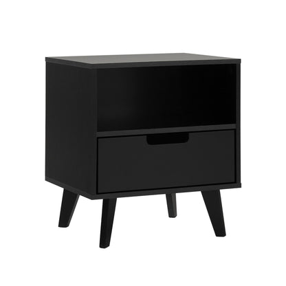 Modern 1 Drawer Nightstand With Open Cubby - Black