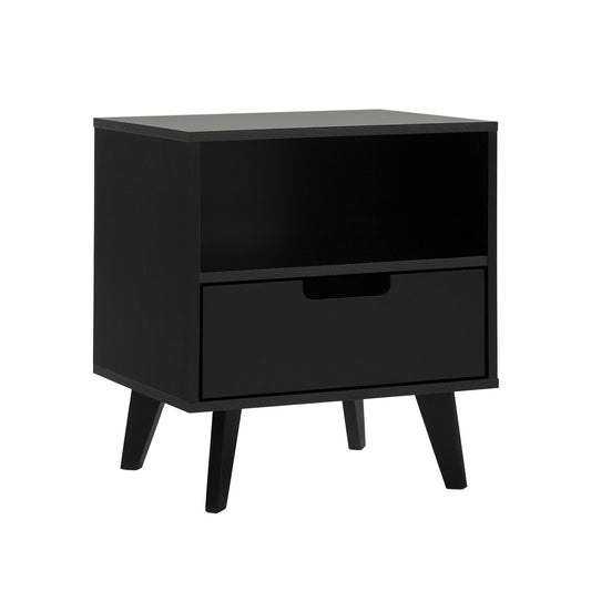 Modern 1 Drawer Nightstand With Open Cubby - Black