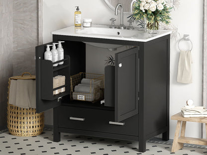 Bathroom Vanity With Single Sink, Combo Cabinet Undermount Sink, Bathroom Storage Cabinet With Two Doors And A Drawer, Soft Closing, Multifunctional Storage, Solid Wood Frame