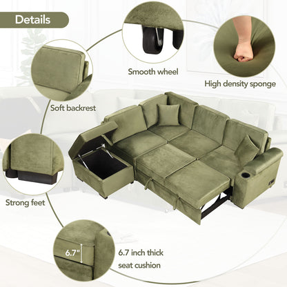 Sleeper Sofa Bed, 2 In 1 Pull Out Sofa Bed L Shape Couch With Storage Ottoman For Living Room, Bedroom Couch And Small Apartment