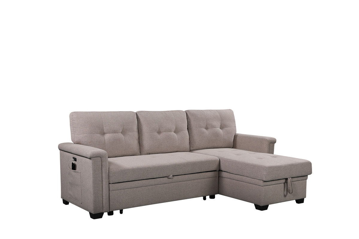 Ashlyn - Reversible Sleeper Sectional Sofa With Storage Chaise, USB Charging Ports And Pocket