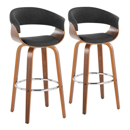 Vintage Mod - Mid Century Modern Fixed Height Barstool With Swivel With Round Footrest (Set of 2)